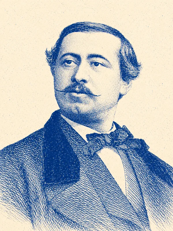 Portrait de Achille Millien en risographie bleue