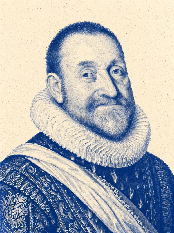 Portrait de Agrippa d’Aubigné en risographie bleue