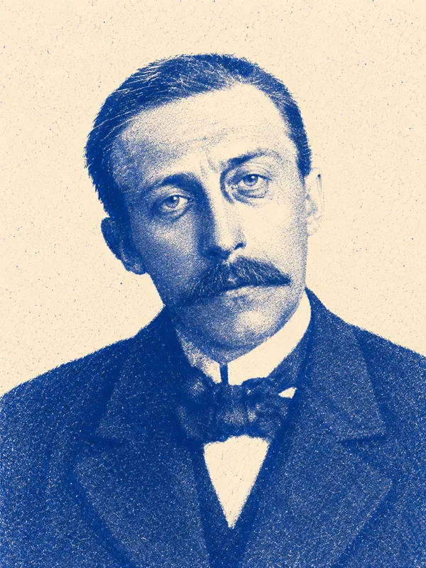 Portrait de Albert Samain en risographie bleue