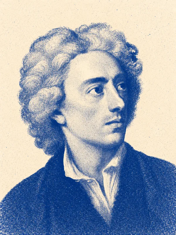 Portrait de Alexander Pope en risographie bleue