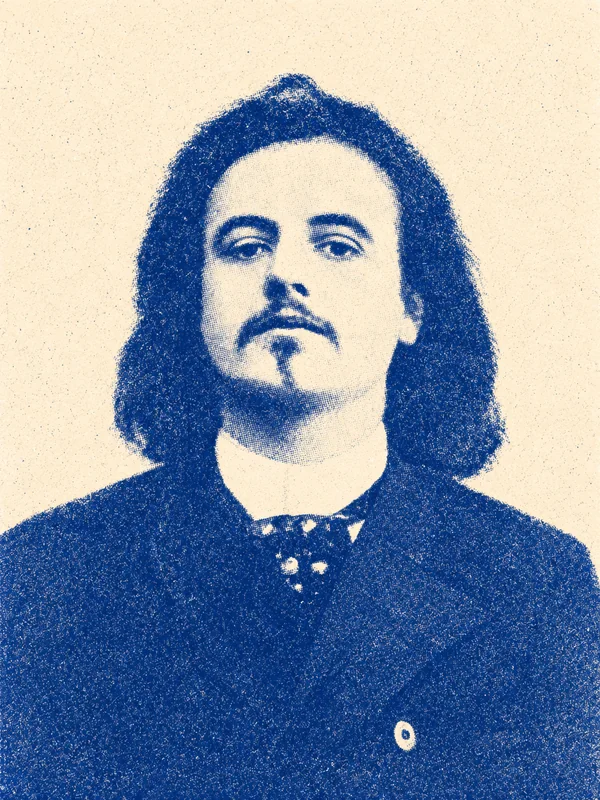Portrait de Alfred Jarry en risographie bleue