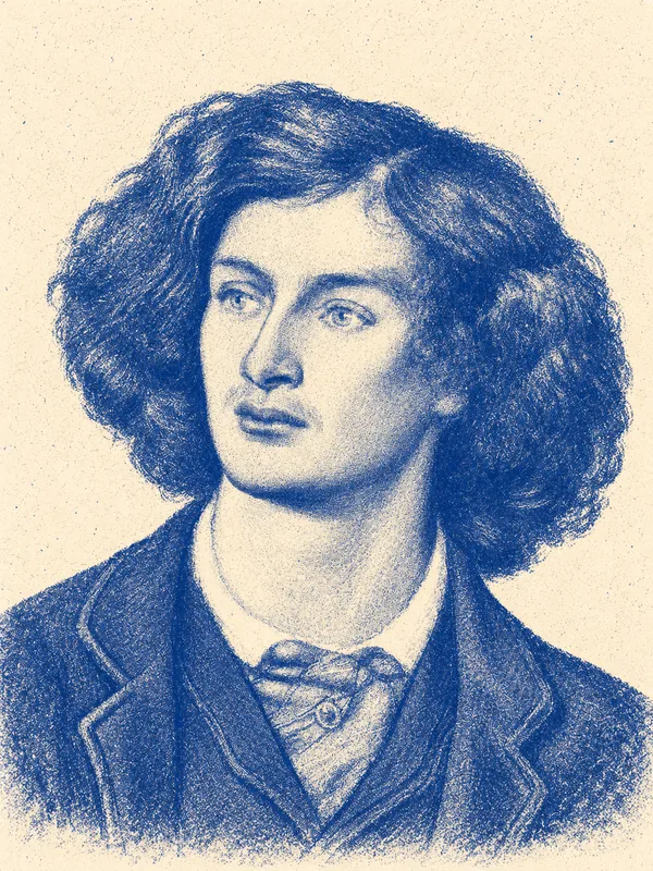 Portrait de Algernon Charles Swinburne en risographie bleue