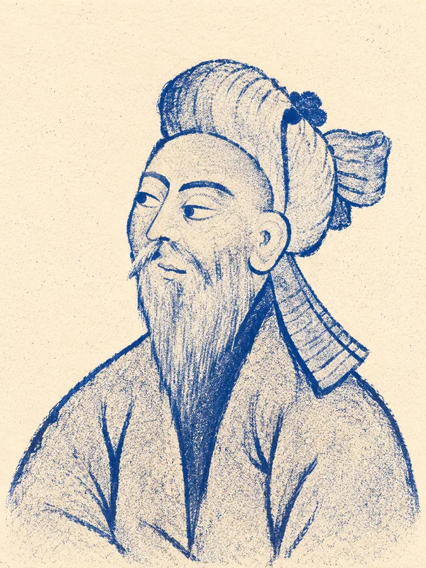Portrait de Amir Khusrau en risographie bleue
