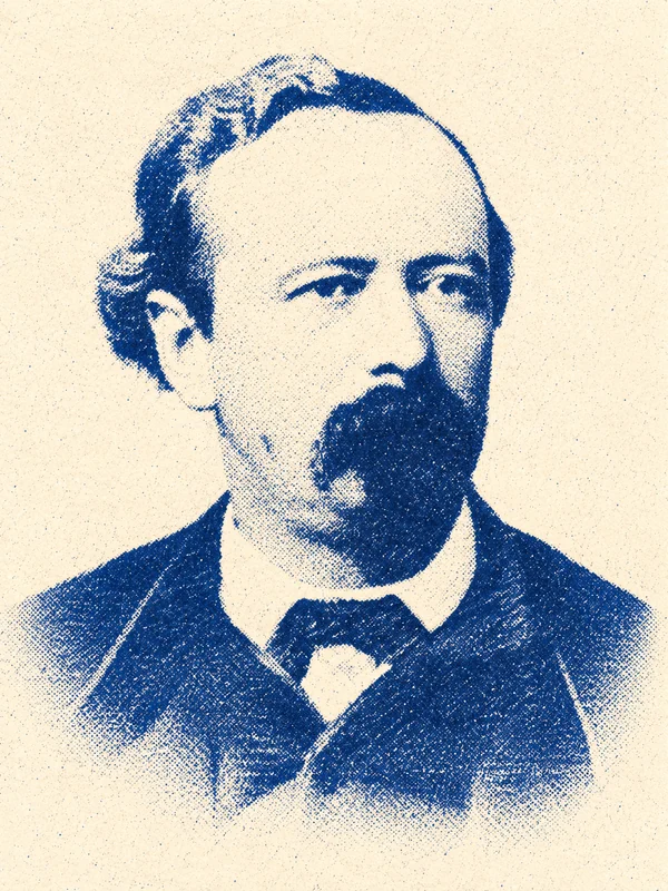 Portrait de Auguste Lestourgie en risographie bleue