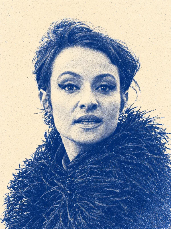 Portrait de Barbara en risographie bleue