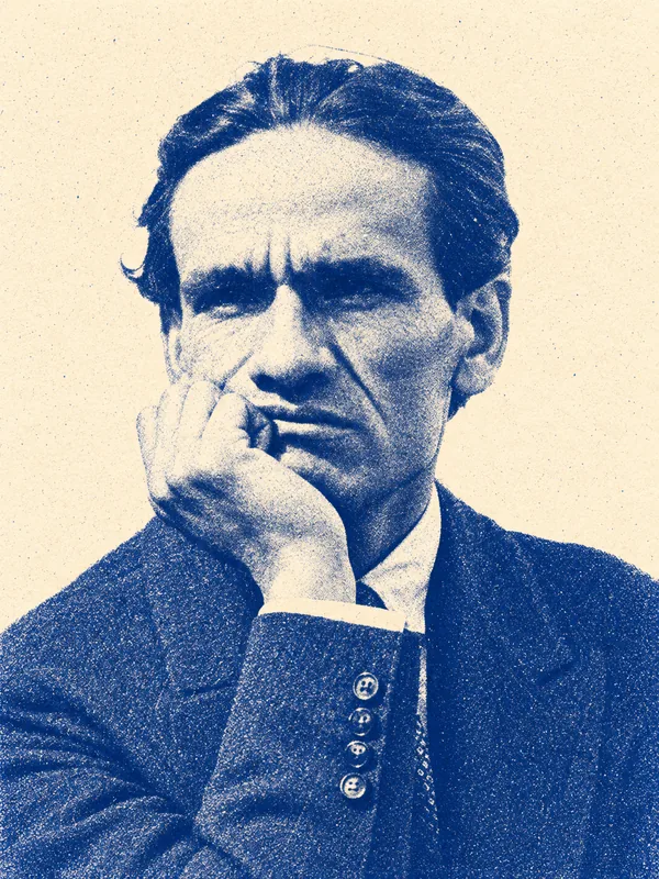 Portrait de César Vallejo en risographie bleue