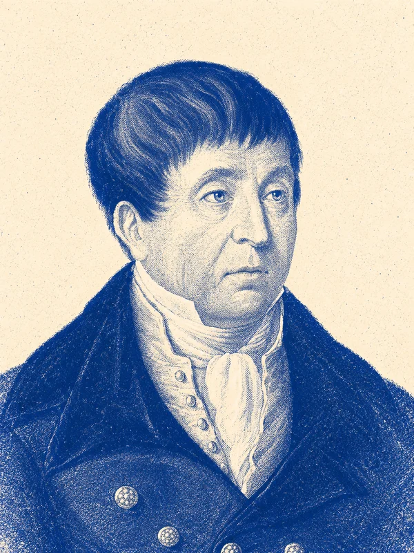 Portrait de Claude Joseph Rouget de Lisle en risographie bleue