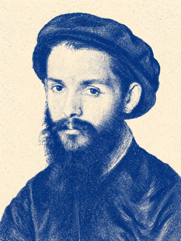 Portrait de Clément Marot en risographie bleue