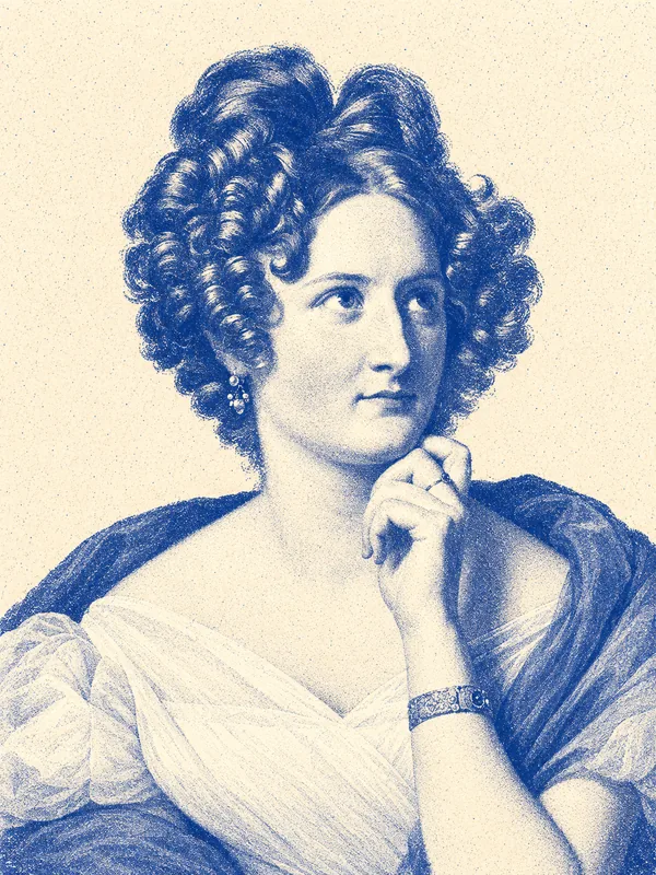 Portrait de Delphine de Giradin en risographie bleue