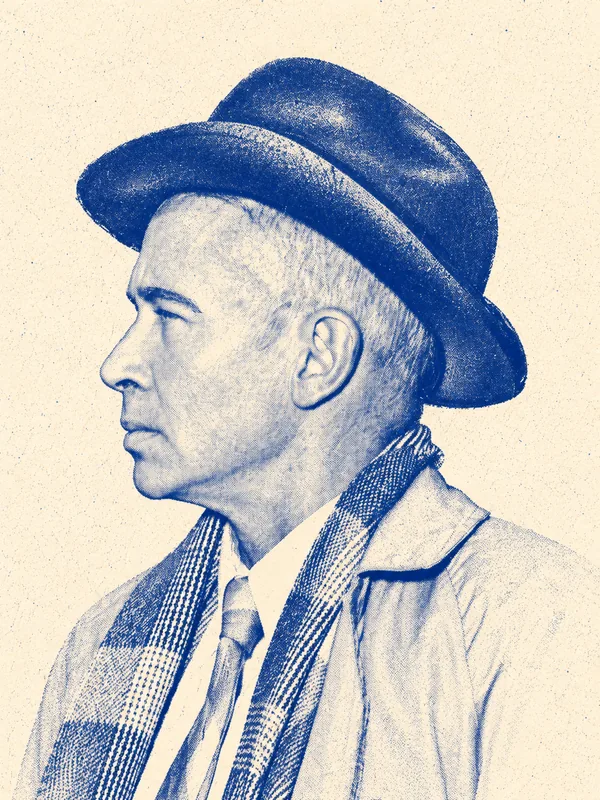 Portrait de E.E. Cummings en risographie bleue
