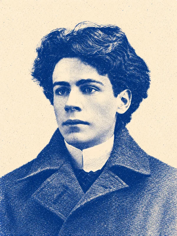 Portrait de Emile Nelligan en risographie bleue