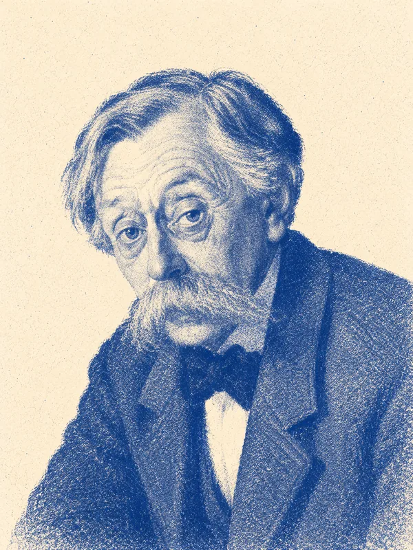 Portrait de Émile Verhaeren en risographie bleue