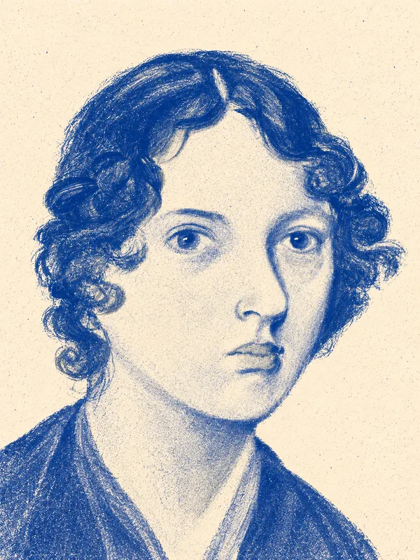 Portrait de Emily Brontë en risographie bleue