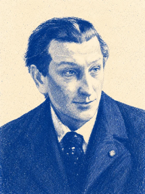 Portrait de François Coppée en risographie bleue