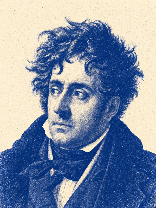 Portrait de François-René de Chateaubriand en risographie bleue