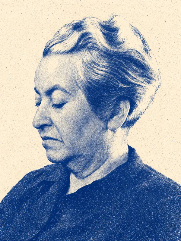 Portrait de Gabriela Mistral en risographie bleue