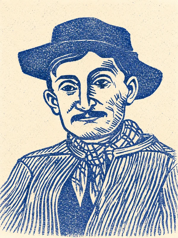 Portrait de Gaston Couté en risographie bleue