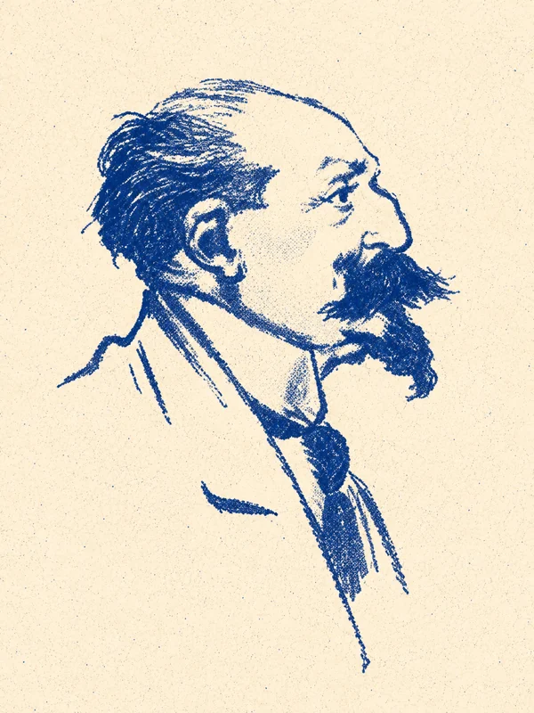 Portrait de Georges Fourest en risographie bleue