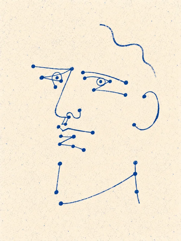 Portrait de Guillaume Apollinaire en risographie bleue