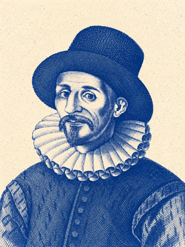 Portrait de Guillaume de Saluste Du Bartas en risographie bleue