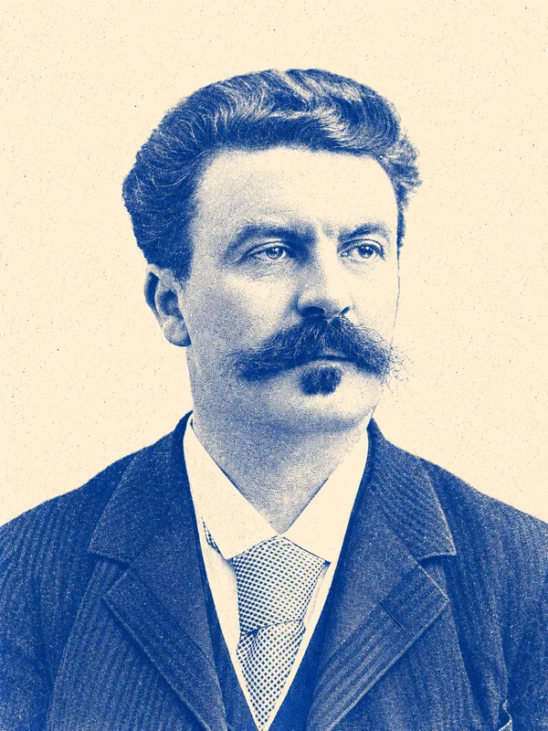 Portrait de Guy de Maupassant en risographie bleue