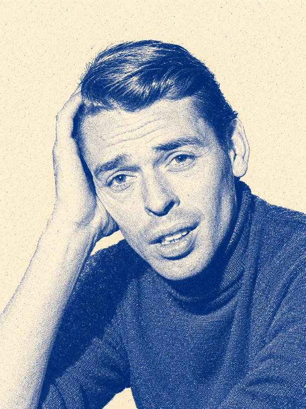 Portrait de Jacques Brel en risographie bleue