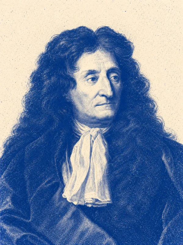 Portrait de Jean de La Fontaine en risographie bleue
