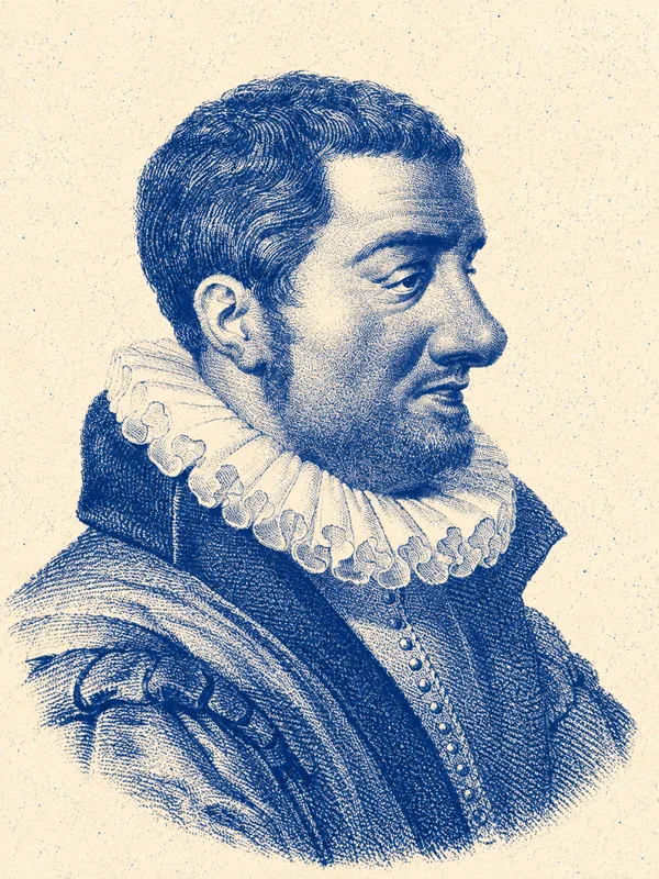 Portrait de Jean Passerat en risographie bleue