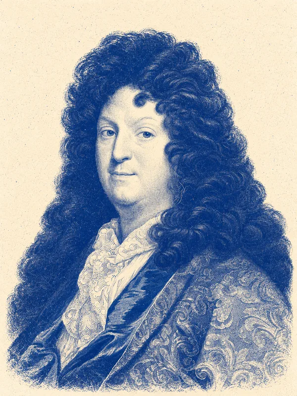 Portrait de Jean Racine en risographie bleue