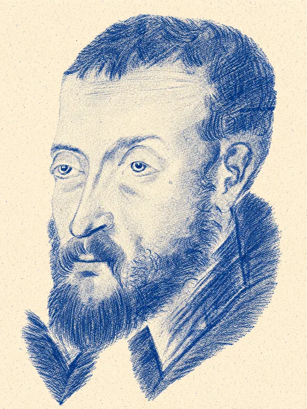 Portrait de Joachim du Bellay en risographie bleue
