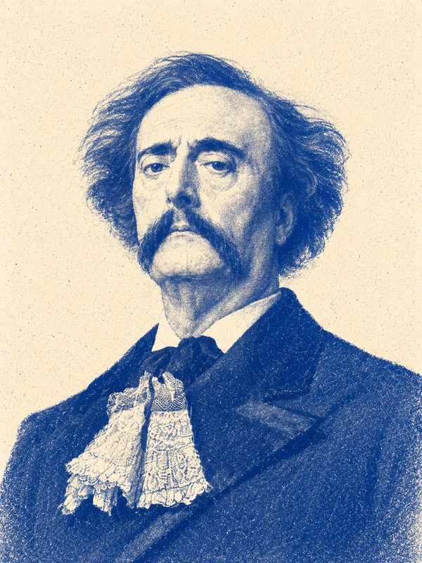 Portrait de Jules Barbey d’Aurevilly en risographie bleue