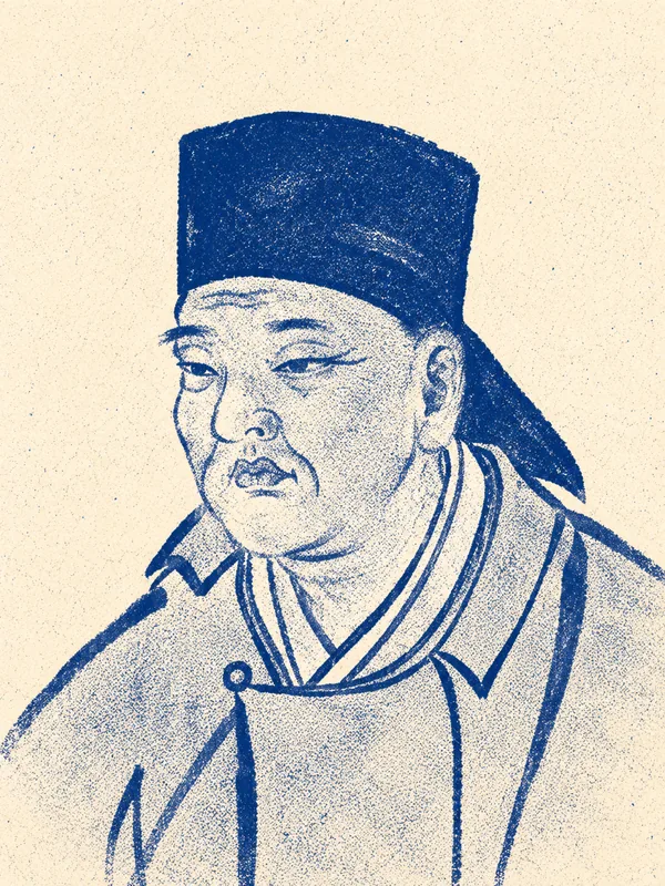 Portrait de Kobayashi Issa en risographie bleue