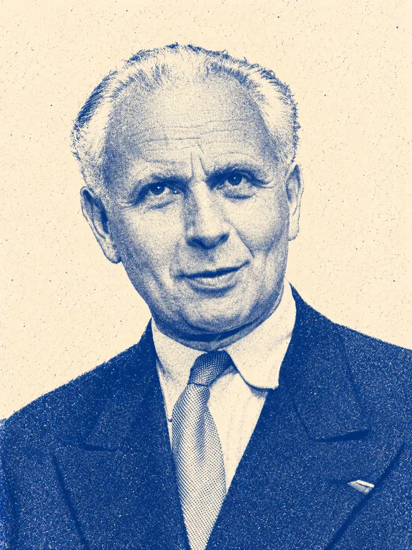 Portrait de Louis Aragon en risographie bleue
