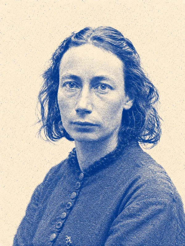 Portrait de Louise Michel en risographie bleue