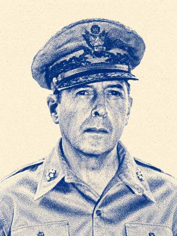 Portrait de Mac Arthur en risographie bleue