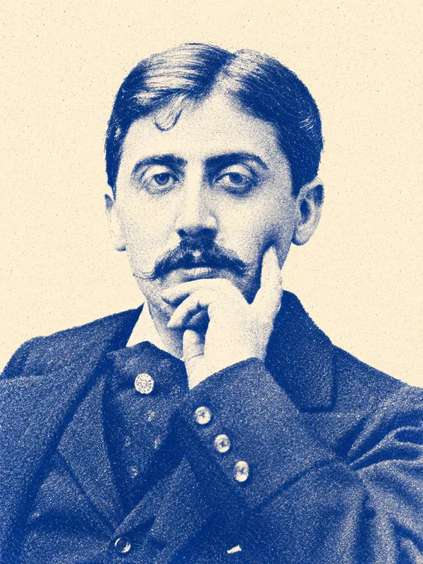 Portrait de Marcel Proust en risographie bleue
