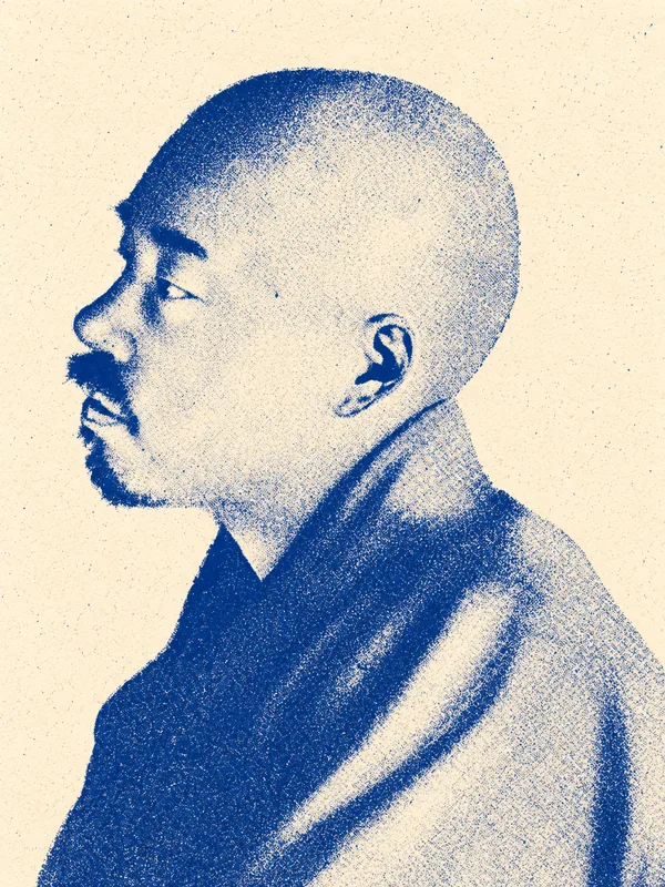 Portrait de Masaoka Shiki en risographie bleue
