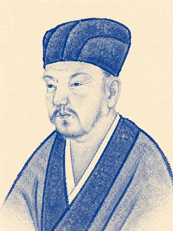 Portrait de Matsuo Bashõ en risographie bleue