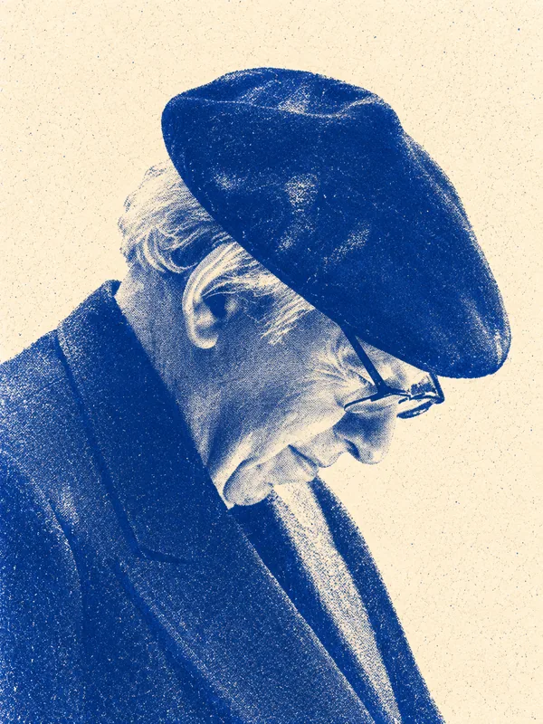 Portrait de Maurice Carême en risographie bleue