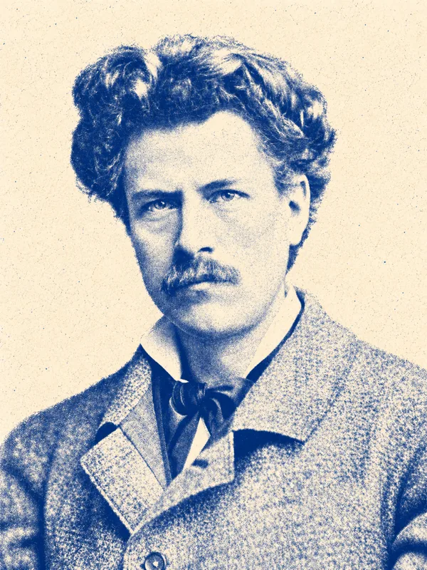 Portrait de Maurice Rollinat en risographie bleue