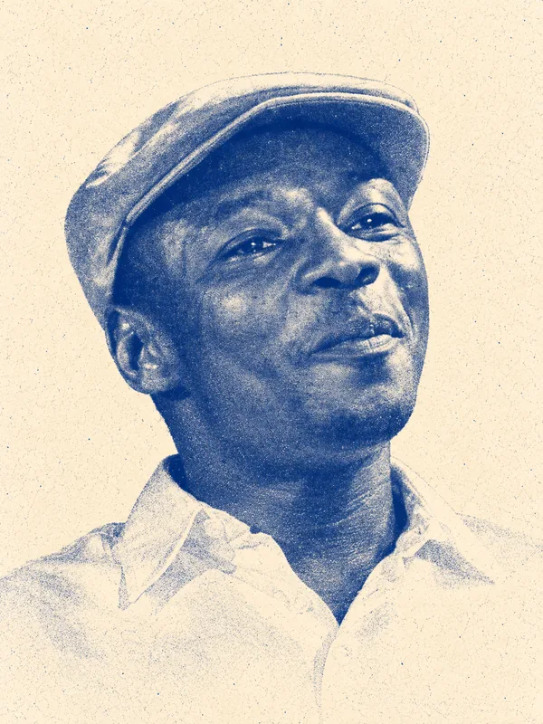 Portrait de MC Solaar en risographie bleue