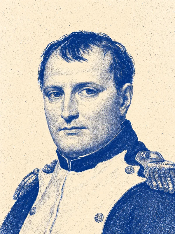 Portrait de Napoléon Bonaparte en risographie bleue
