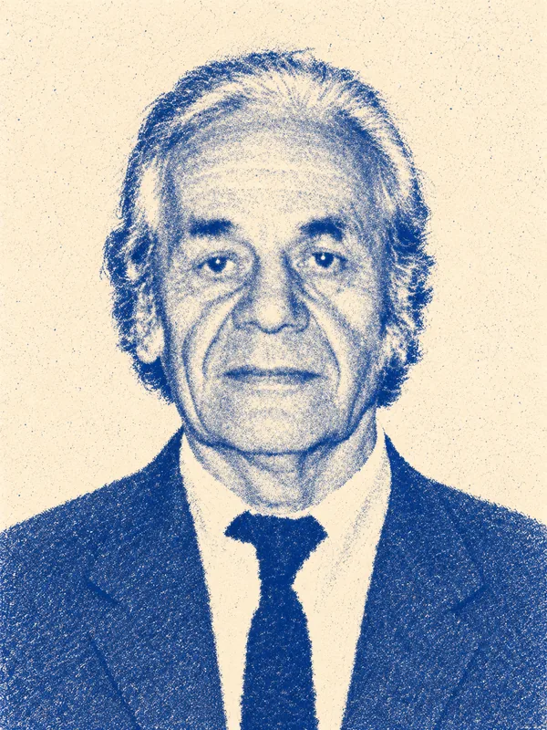 Portrait de Nicanor Parra en risographie bleue