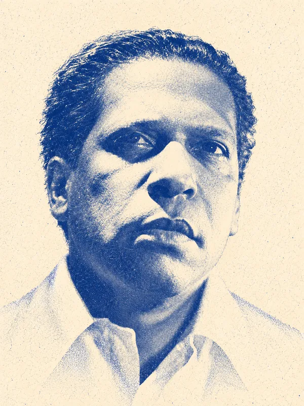 Portrait de Nicolás Guillén en risographie bleue