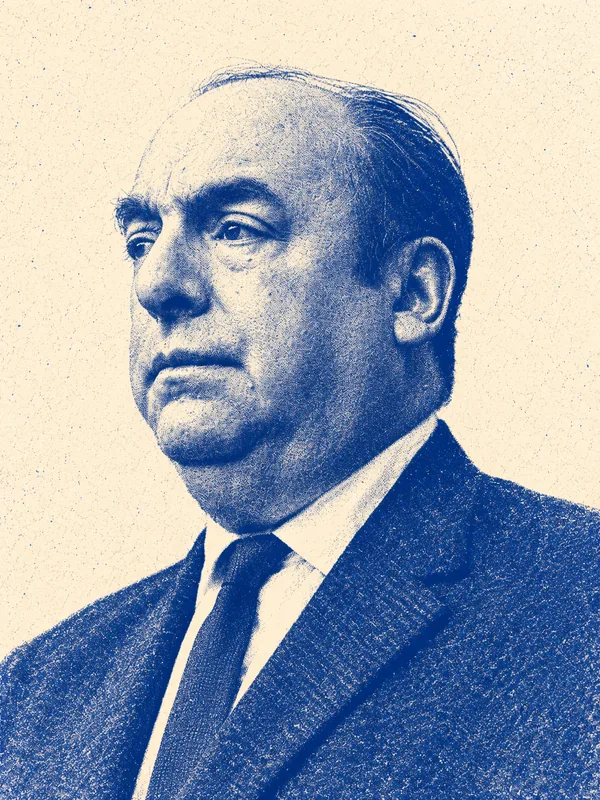Portrait de Pablo Neruda en risographie bleue