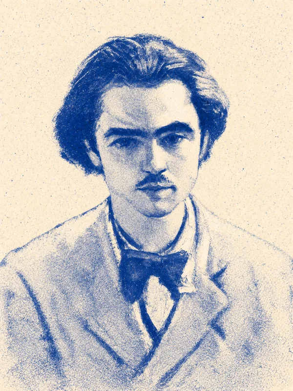 Portrait de Paul Verlaine en risographie bleue