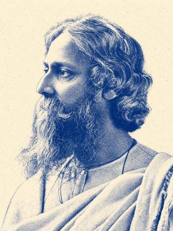 Portrait de Rabindranath Tagore en risographie bleue