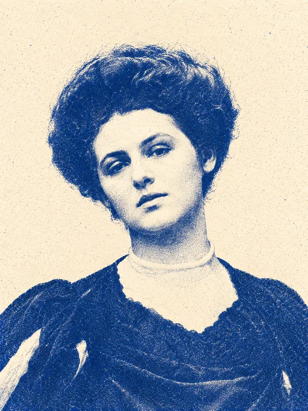 Portrait de Renée Vivien en risographie bleue