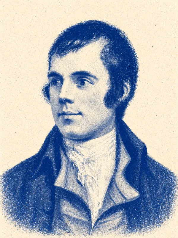 Portrait de Robert Burns en risographie bleue