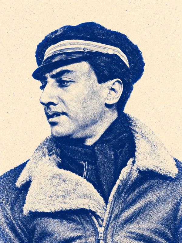 Portrait de Romain Gary en risographie bleue